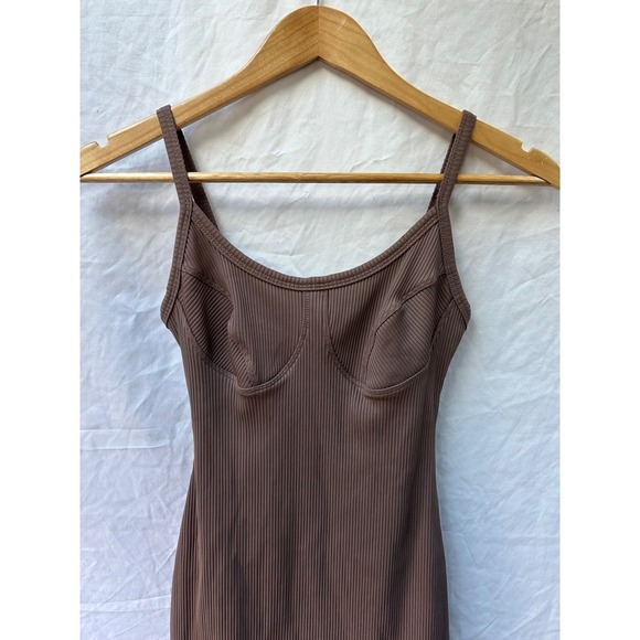 Year of Ours Ribbed Bustier Mini Dress Brown Spaghetti Strap Bodycon Size Small - Picture 3 of 7
